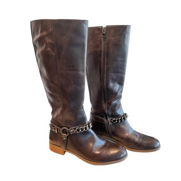 Coach Mabel Leather Western Chain Riding Boots in color Dark Smoke Size 9 A00229 - Picture 8 of 9